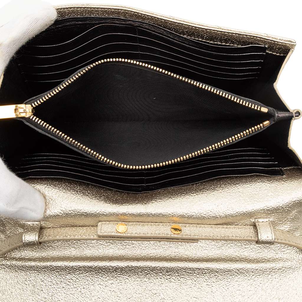 Saint Laurent Metallic Grain De Poudre Matelasse Chevron Monogram Chain Wallet - 4