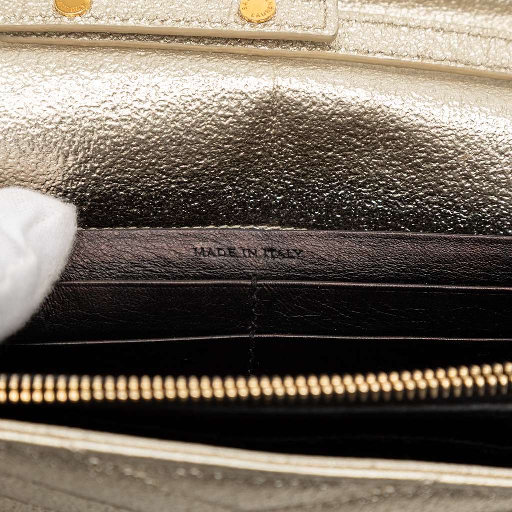 Saint Laurent Metallic Grain De Poudre Matelasse Chevron Monogram Chain Wallet - 5