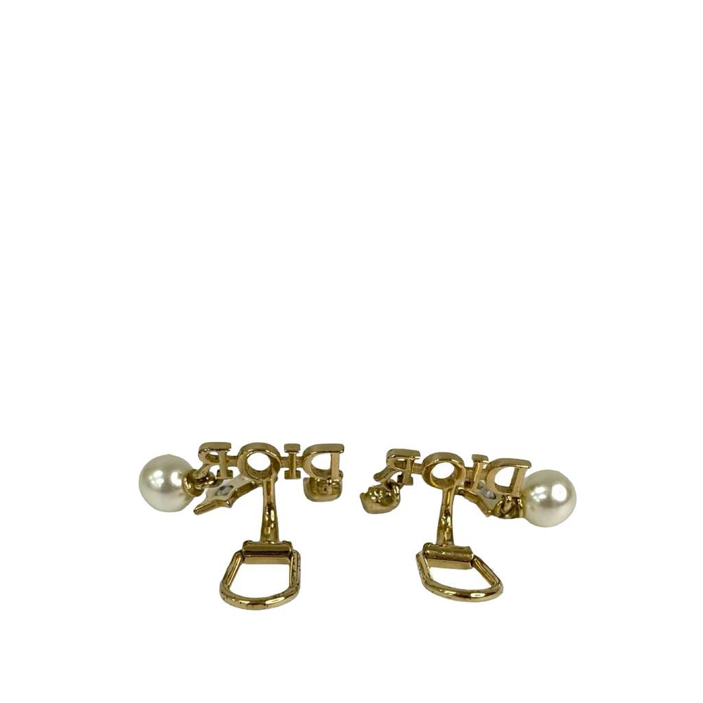 Dior Gold Plated Pearl Crystal Dio(r)evolution Clip On Earrings - 2