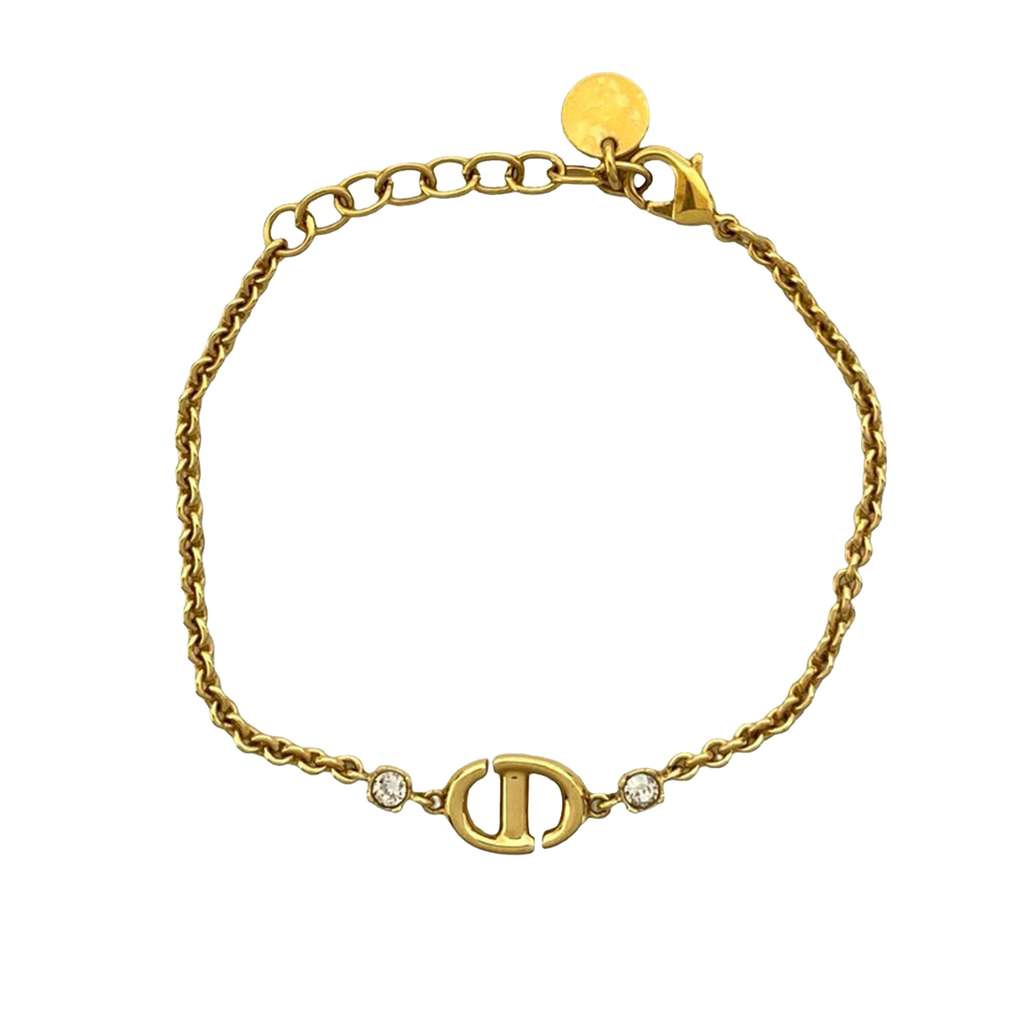 Dior Gold Plated CD Logo Rhinestone Bracelet