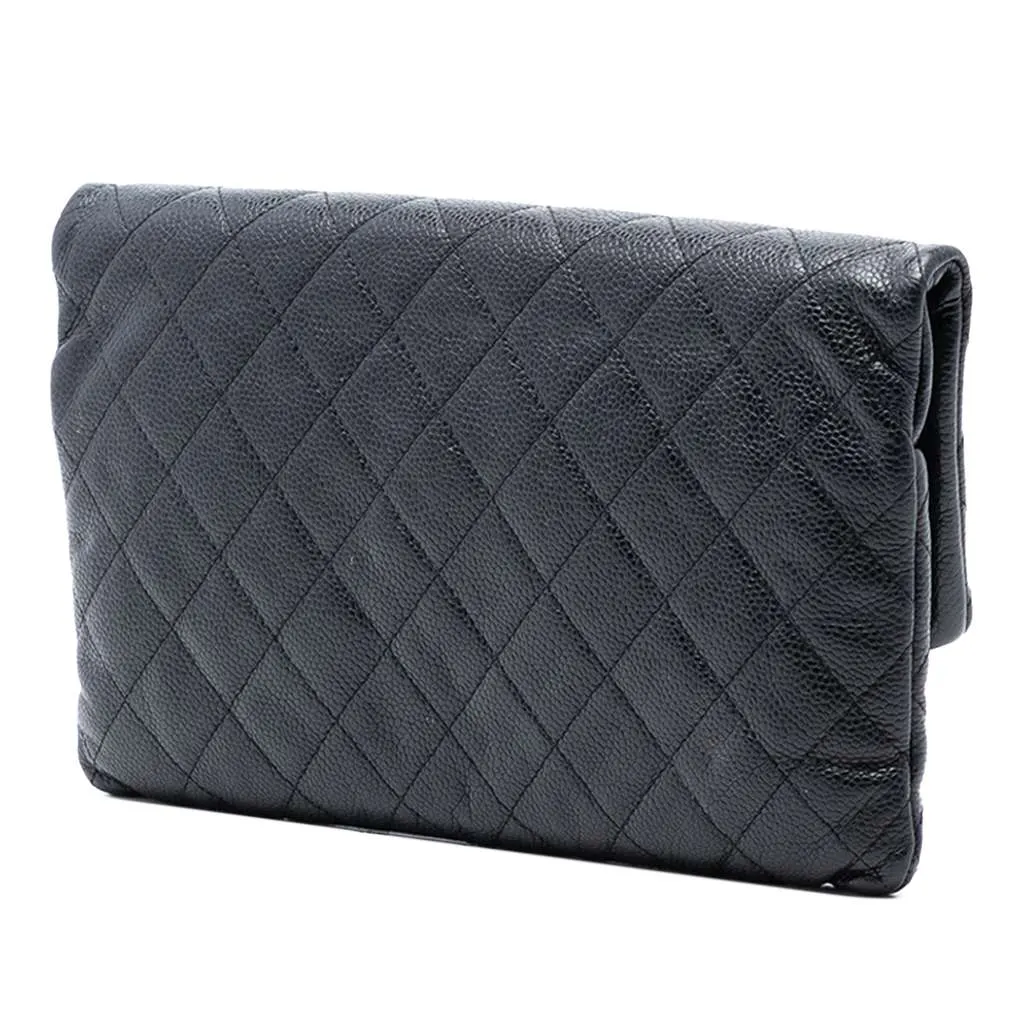 Chanel Quilted Caviar CC Beauty Foldover Clutch Black Leather Very good - Back View