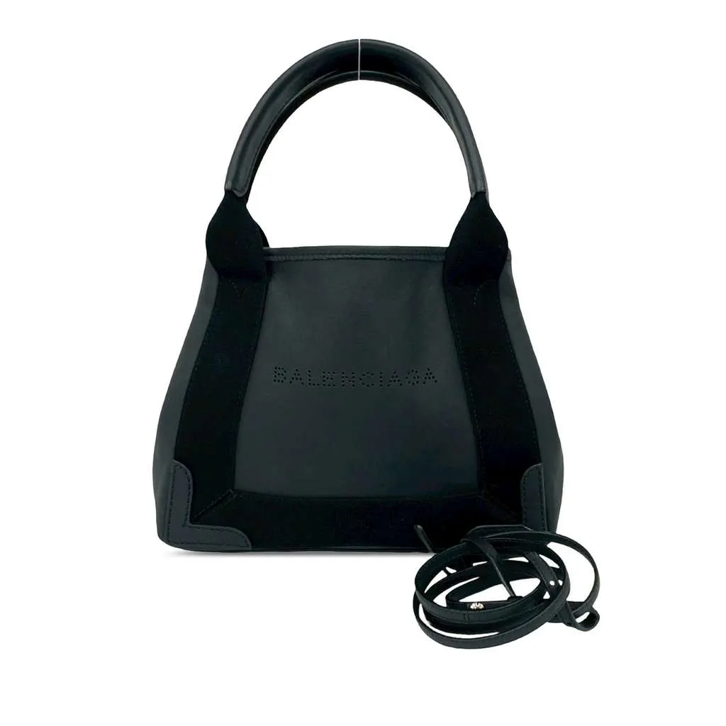 Balenciaga Calfskin Perforated Navy Cabas Tote XS Black Leather Very good - Front View