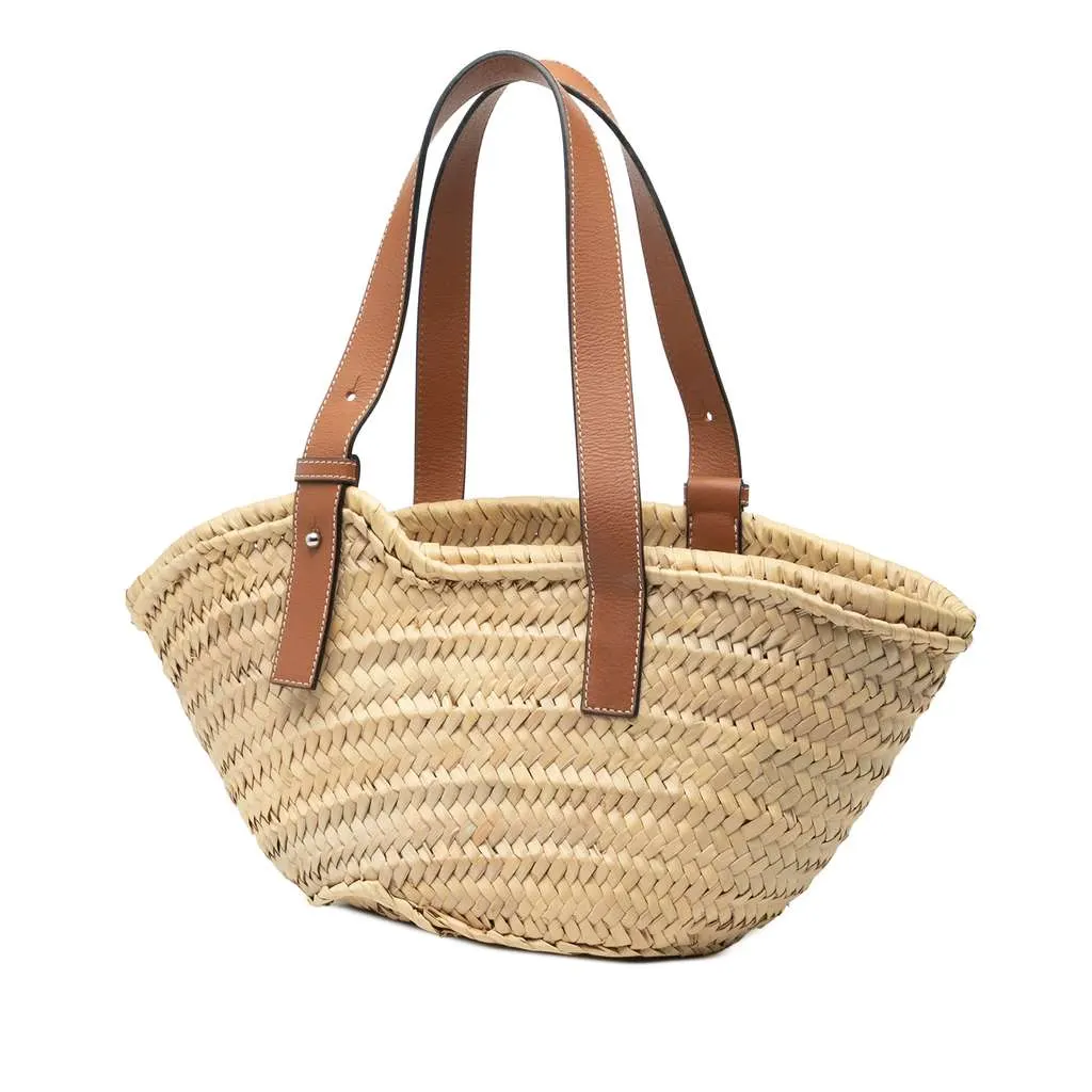 Loewe Paulas Ibiza Smiley Small Raffia Basket Tote Brown Very good - Back View