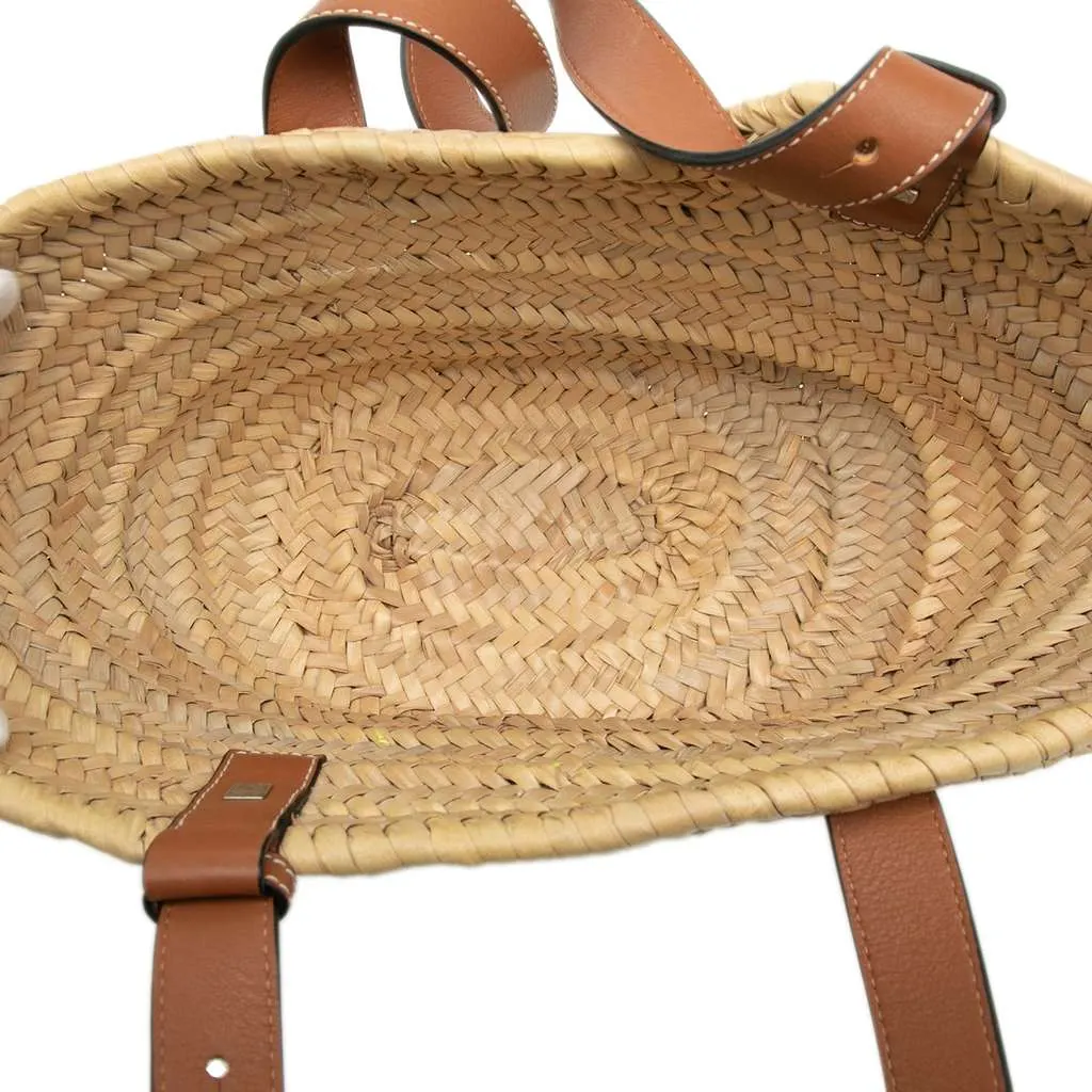 Loewe Paulas Ibiza Smiley Small Raffia Basket Tote Brown Very good - Model View