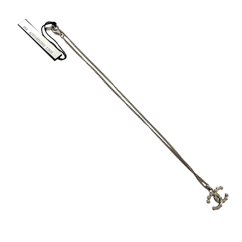 Chanel CC Silver Plated Rhinestone Pendant Necklace - 2