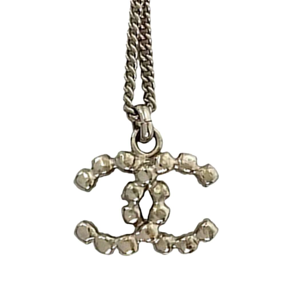 Chanel CC Silver Plated Rhinestone Pendant Necklace - 4