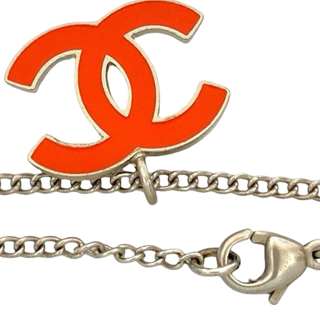 Chanel CC Silver Plated Enamel Pendant Necklace - 4