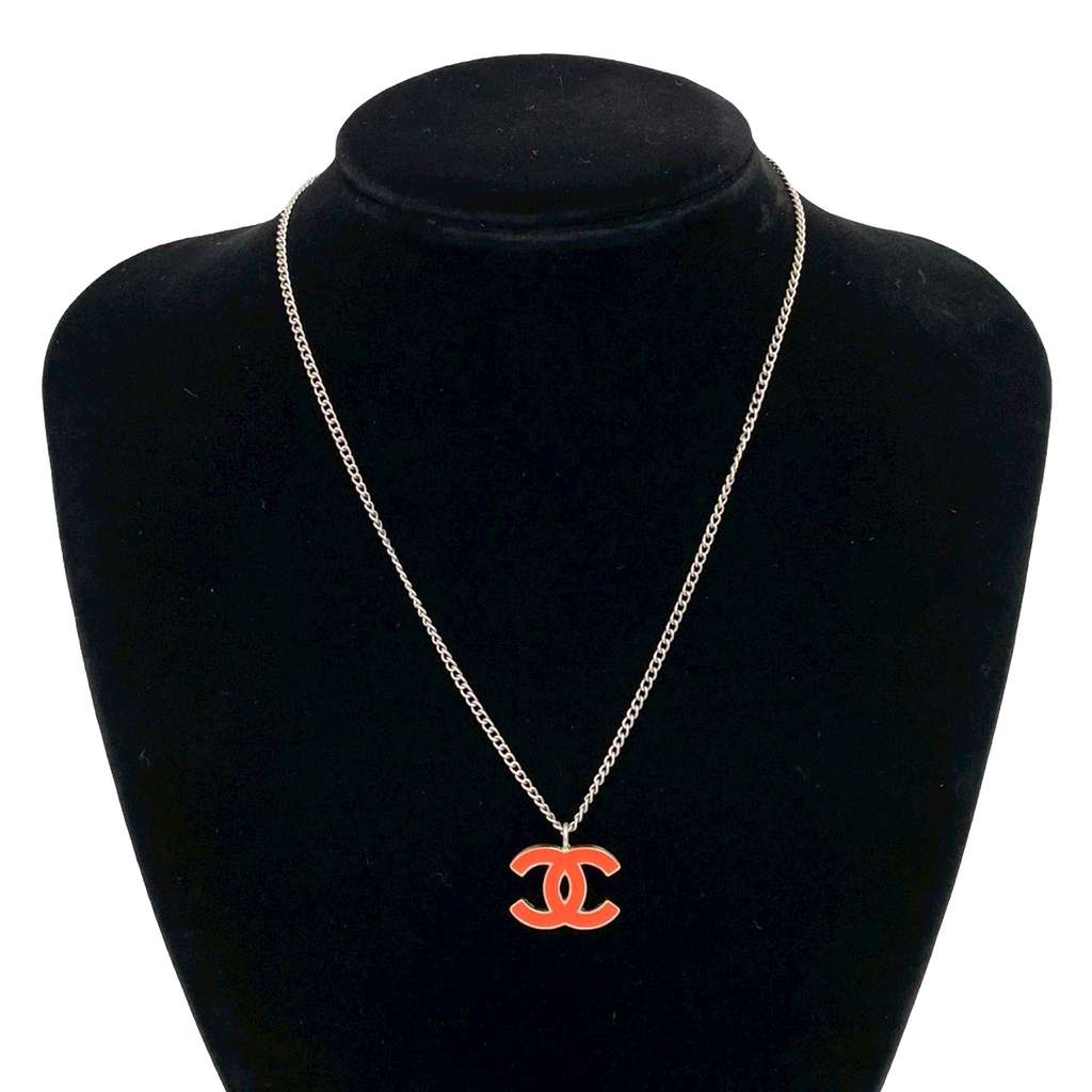 Chanel CC Silver Plated Enamel Pendant Necklace - 5