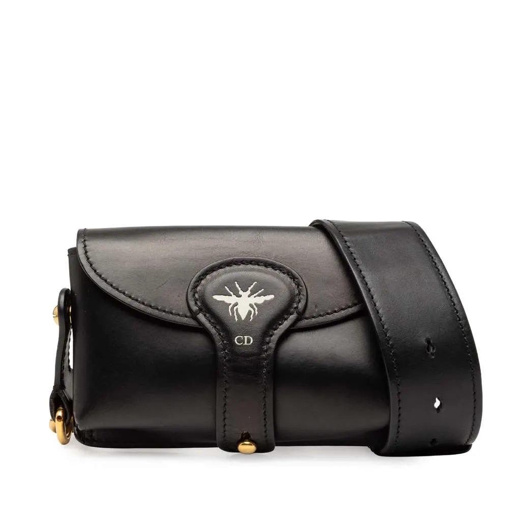 Dior Mini Leather D Bee Saddle Bag Black Leather Very good - Front View