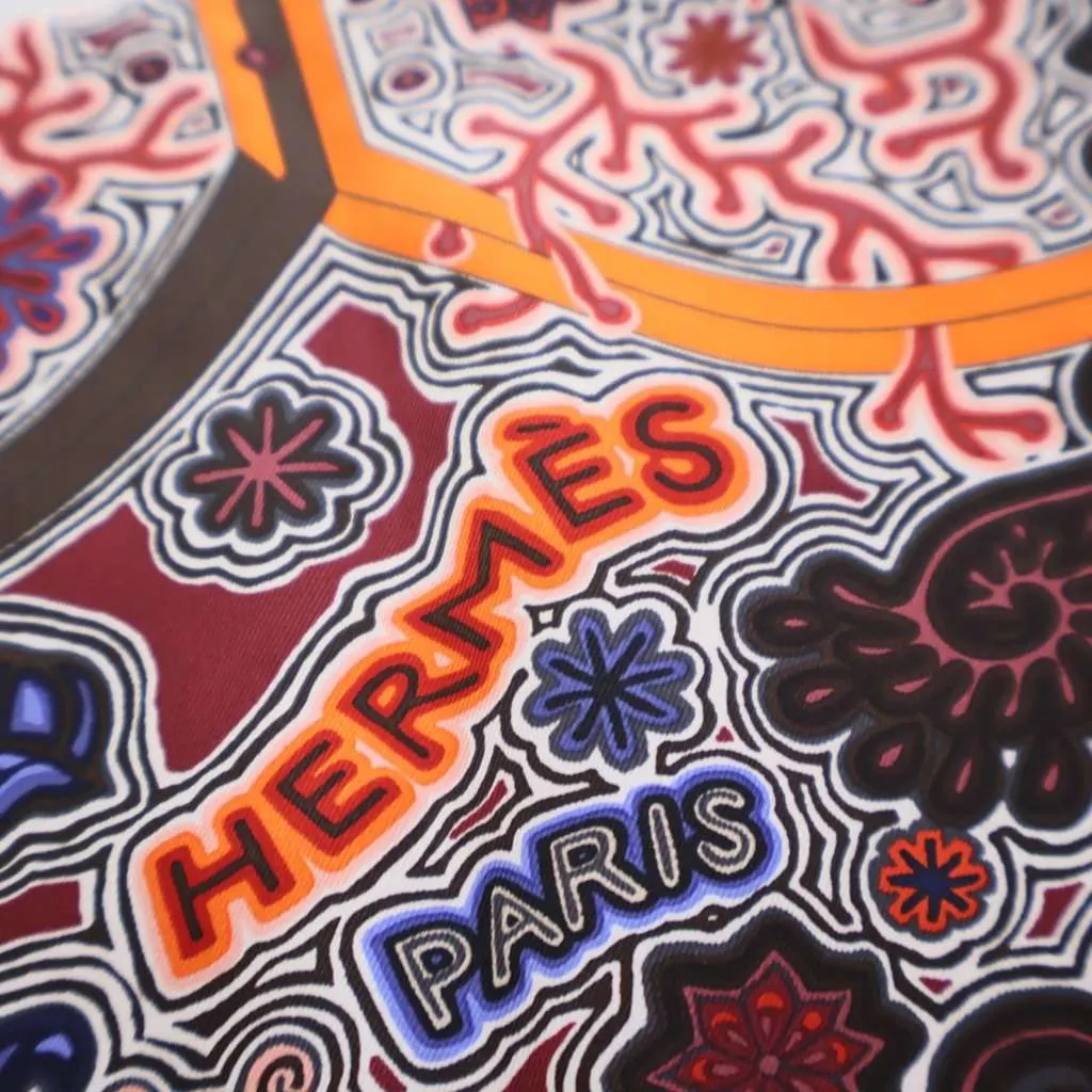Hermès L Arbre Du Vent Silk Scarf 90 Red Silk Good - Back View