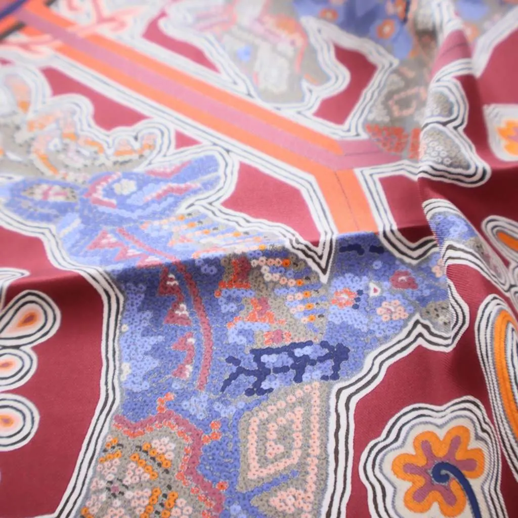 Hermès L Arbre Du Vent Silk Scarf 90 Red Silk Good - Inside View