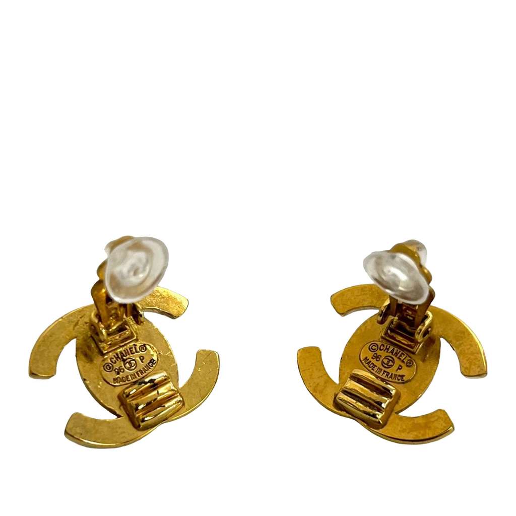 Chanel CC Gold Plated Turn Lock Clip on Earrings - 2