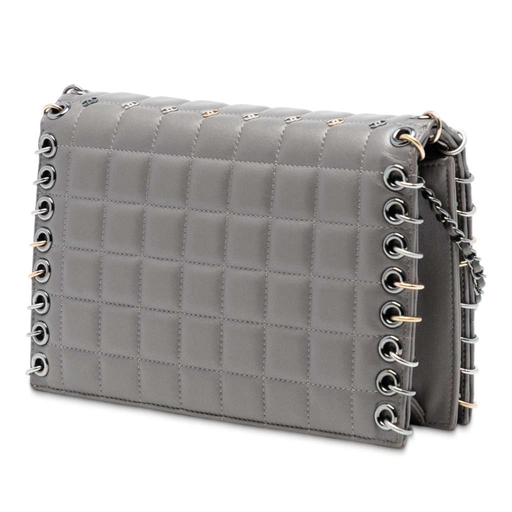 Chanel Small Lambskin Chocolate Bar CC Piercing Studded Chain Flap - 2