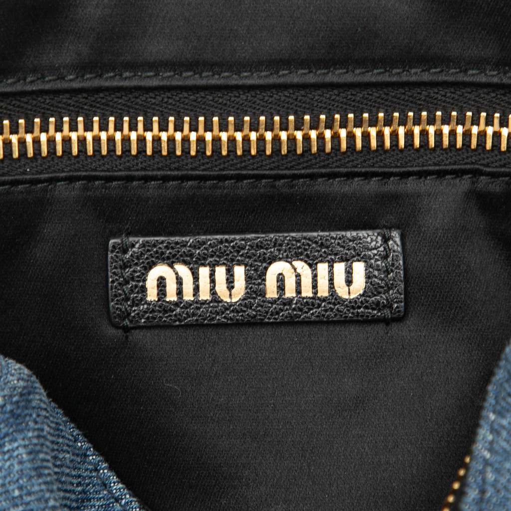 Miu Miu Denim Embroidered Logo Wristlet Pouch - 5