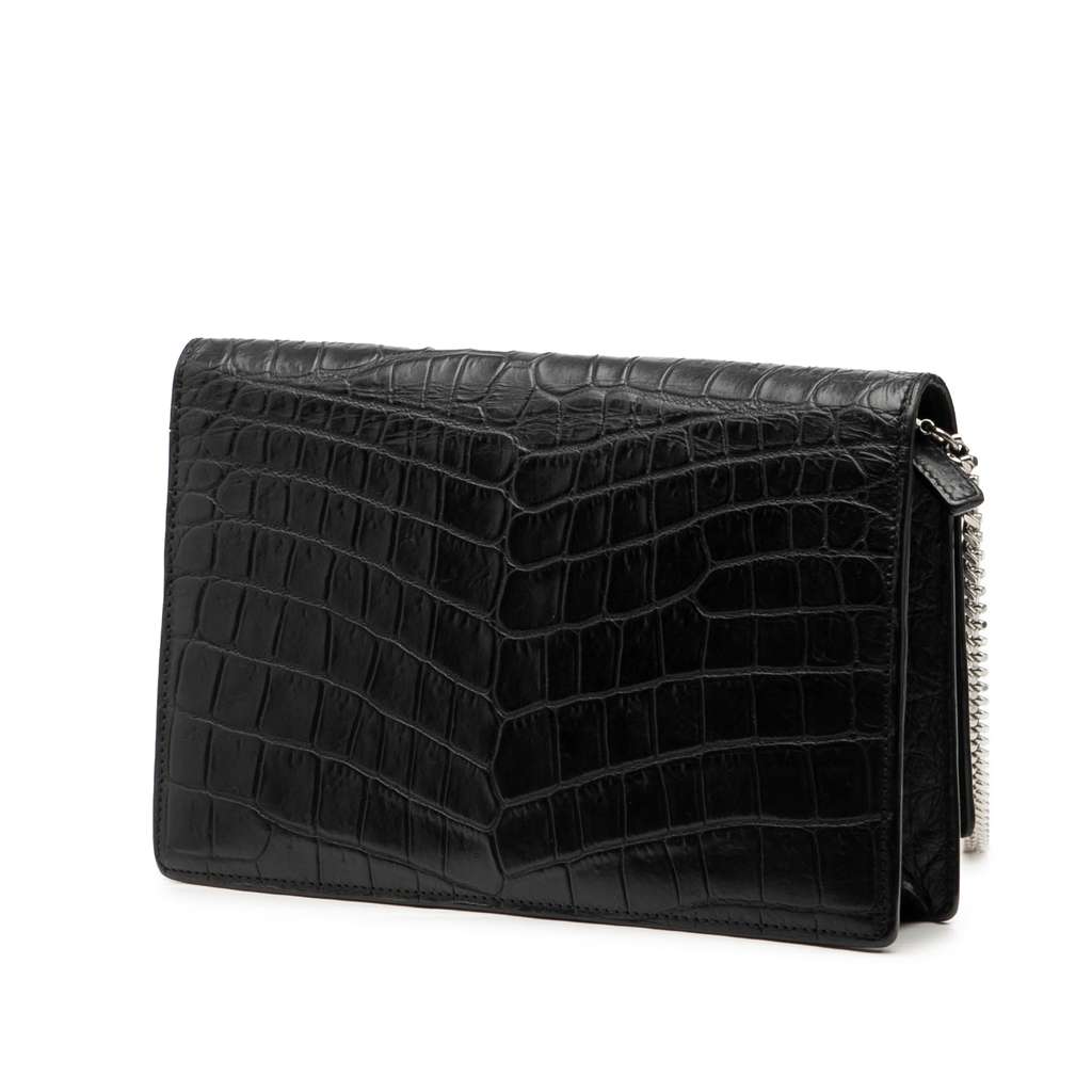 Saint Laurent Croc Embossed Leather Monogram Kate Tassel Wallet on Chain - 2