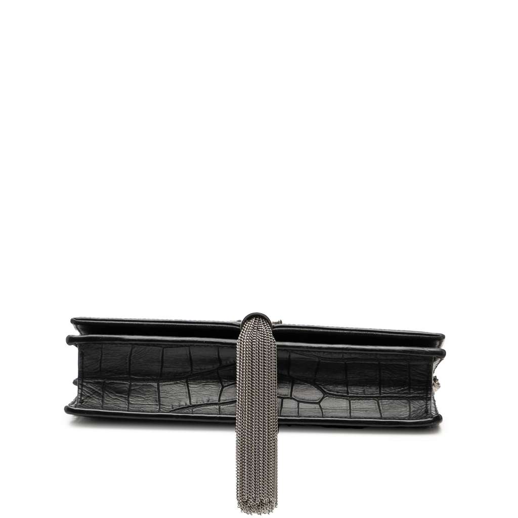 Saint Laurent Croc Embossed Leather Monogram Kate Tassel Wallet on Chain - 3