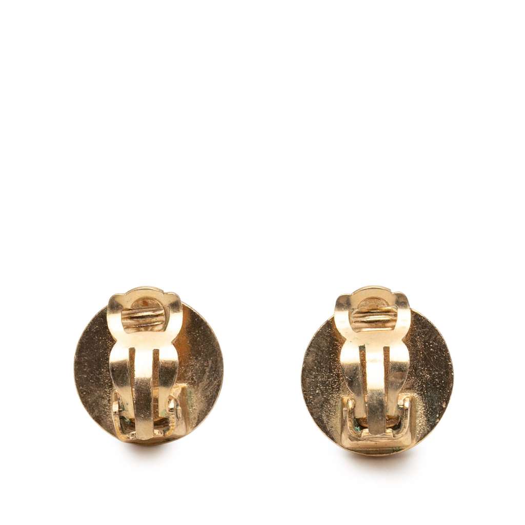Chanel Gold Plated and Enamel CC Round Button Clip On Earrings - 2