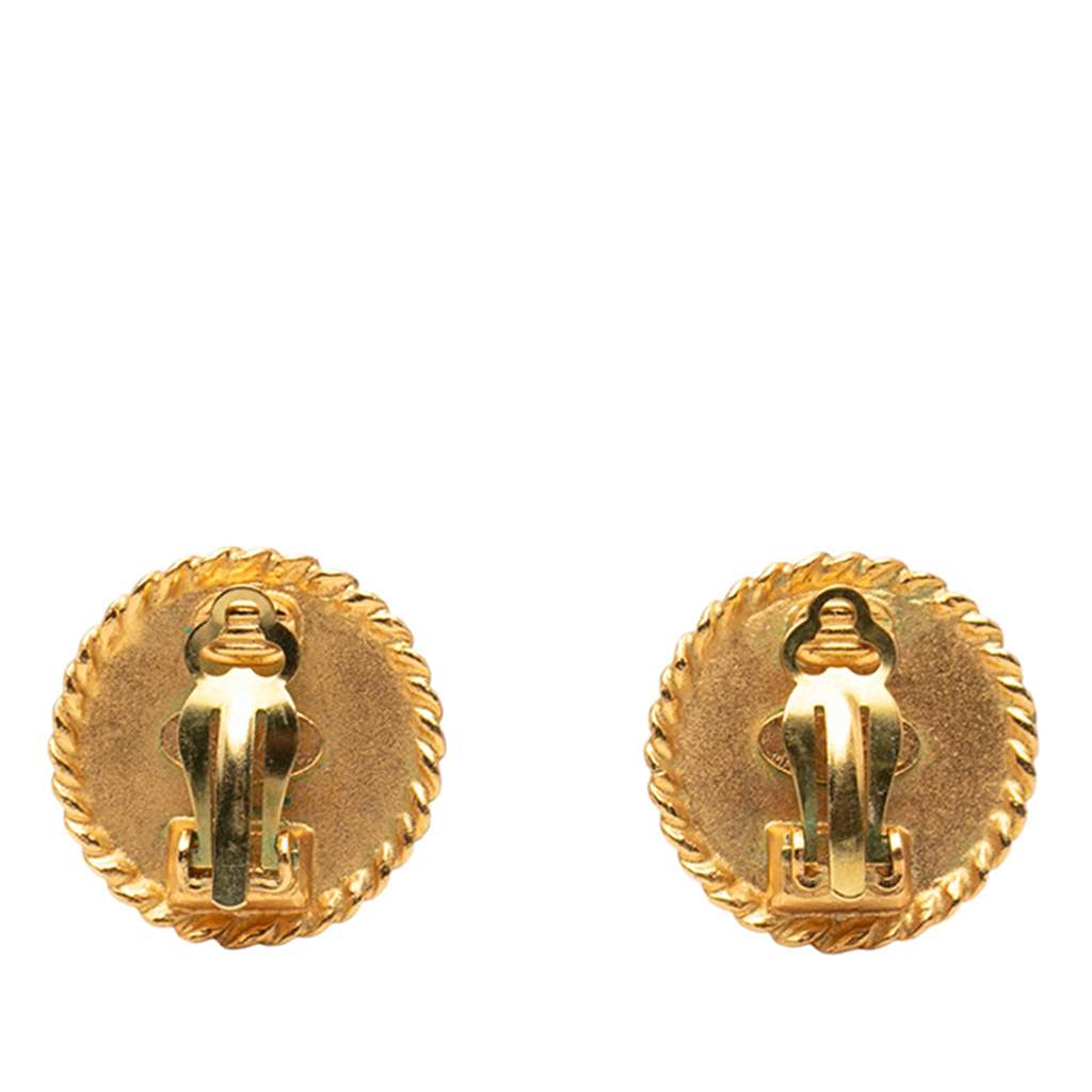 Chanel CC Gold Plated and Enamel Round Clip on Earrings - 2