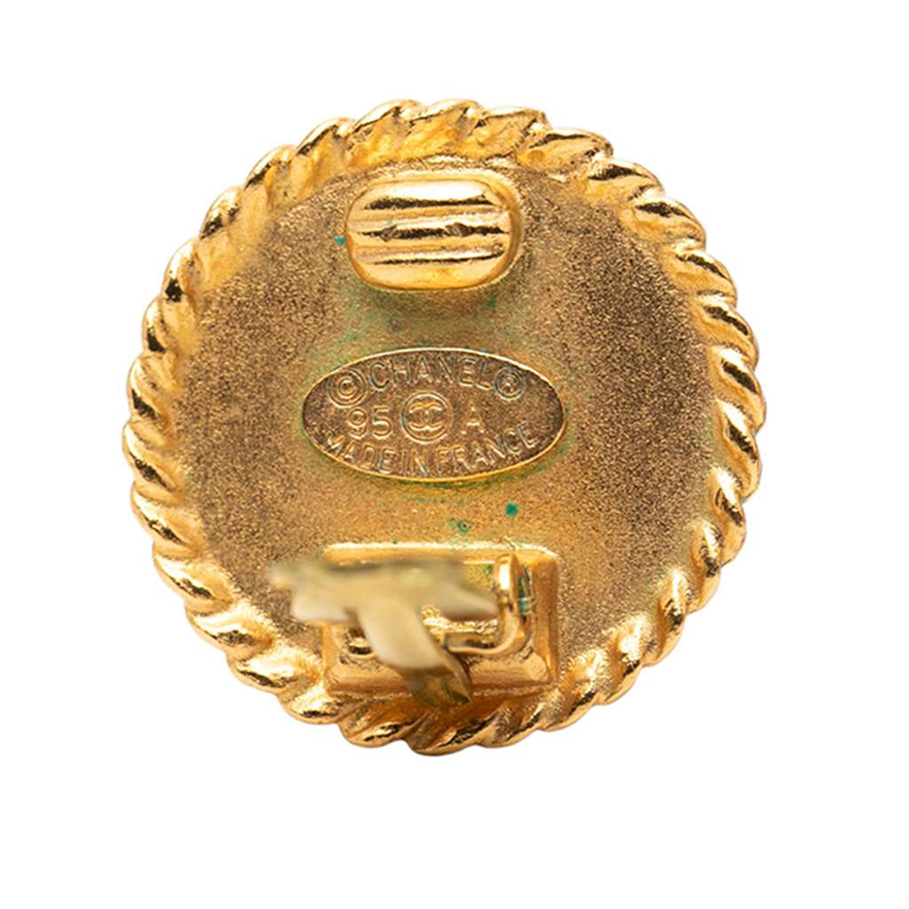 Chanel CC Gold Plated and Enamel Round Clip on Earrings - 3