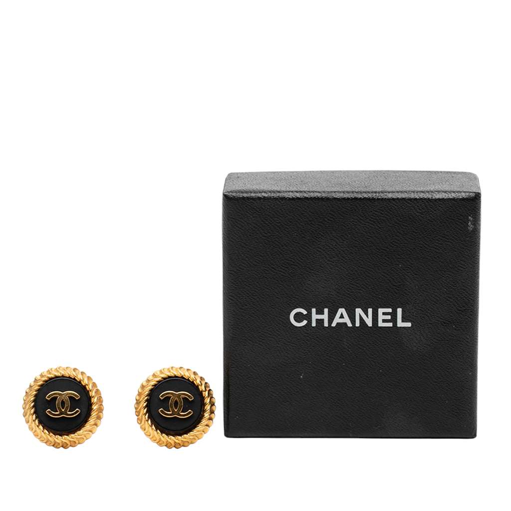 Chanel CC Gold Plated and Enamel Round Clip on Earrings - 4