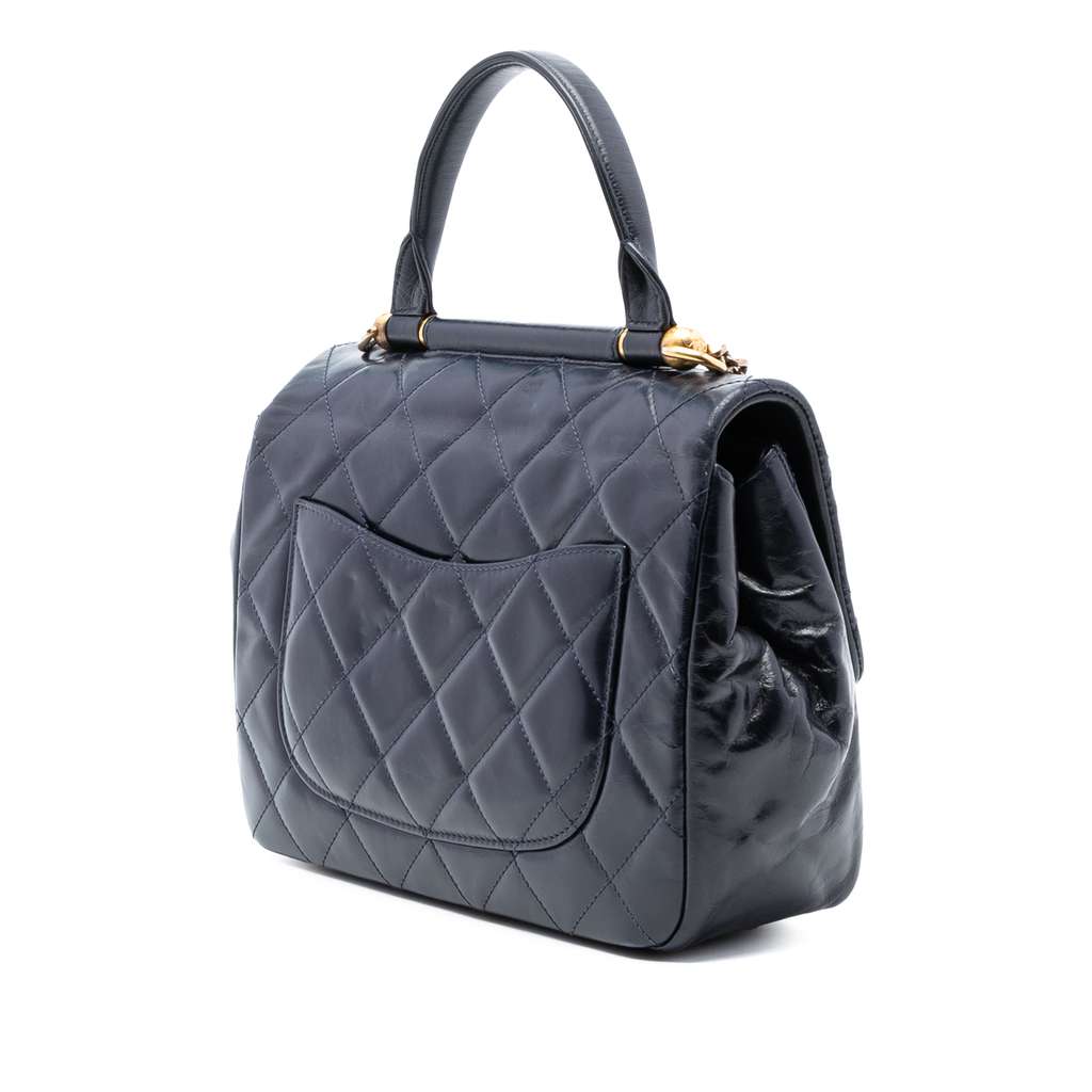 Chanel Medium Quilted Glazed Calfskin Gold Bar Top Handle Flap - 2