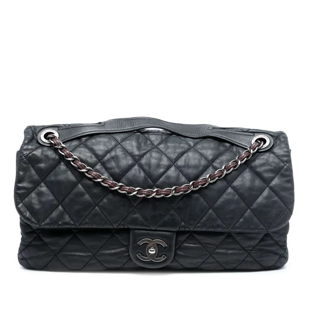 Chanel Jumbo Iridescent Calfskin In The Mix Flap Black Leather Fair - Front View