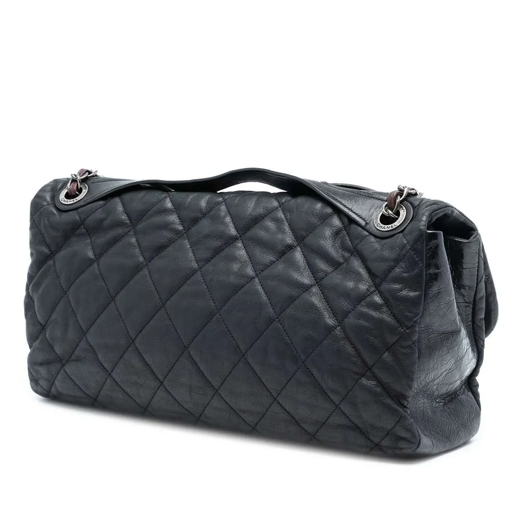 Chanel Jumbo Iridescent Calfskin In The Mix Flap Black Leather Fair - Back View