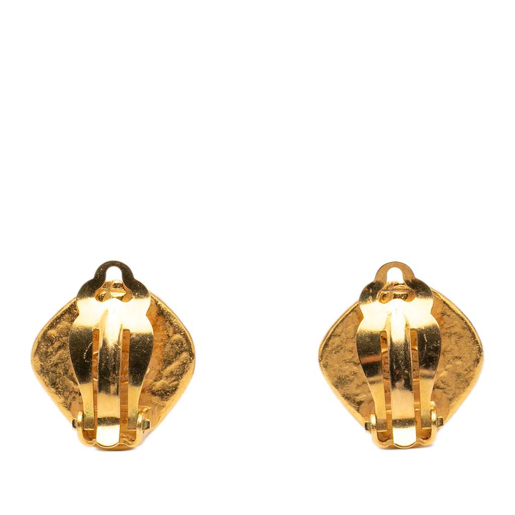 Chanel CC Gold Plated Diamond Shape Clip on Earrings - 2