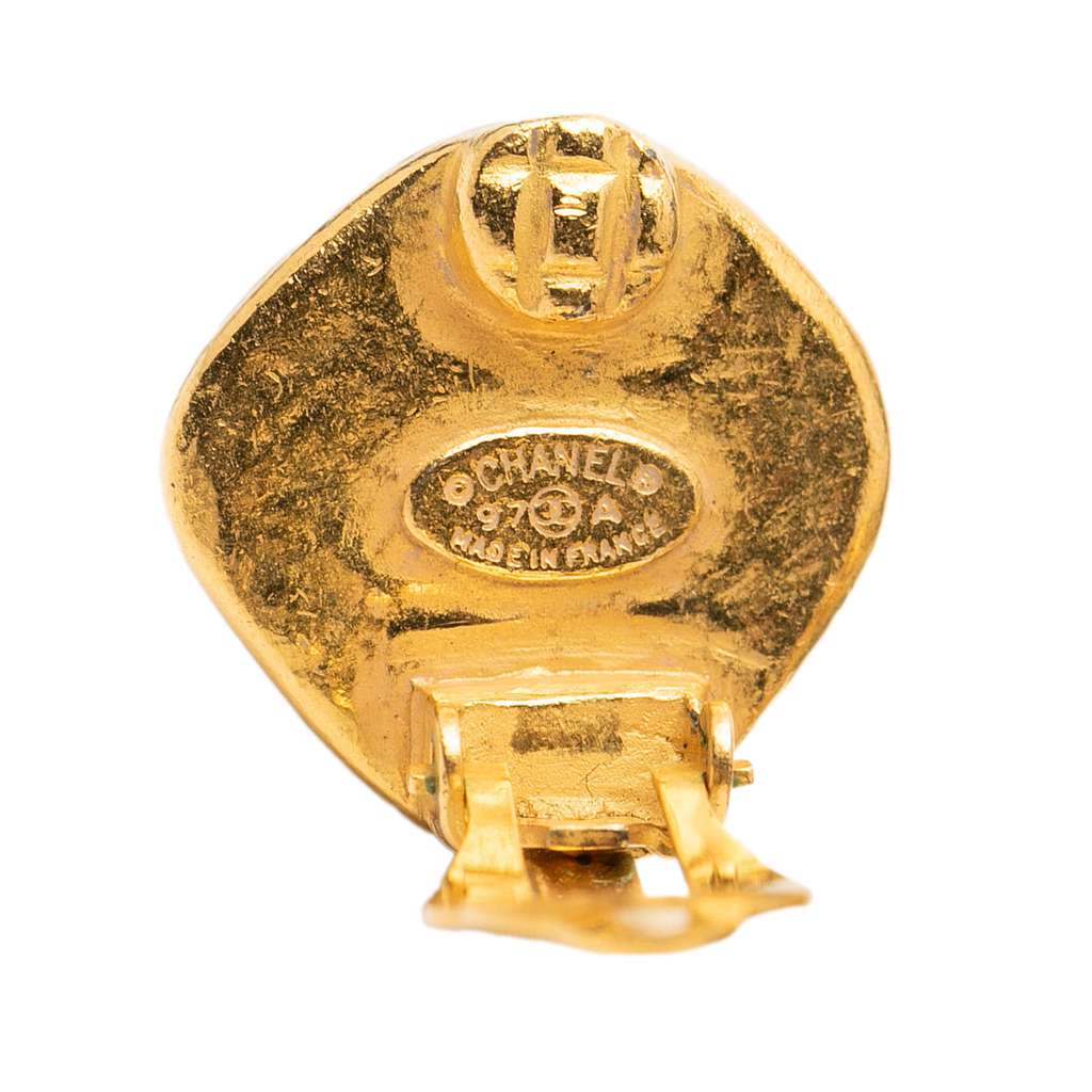 Chanel CC Gold Plated Diamond Shape Clip on Earrings - 3