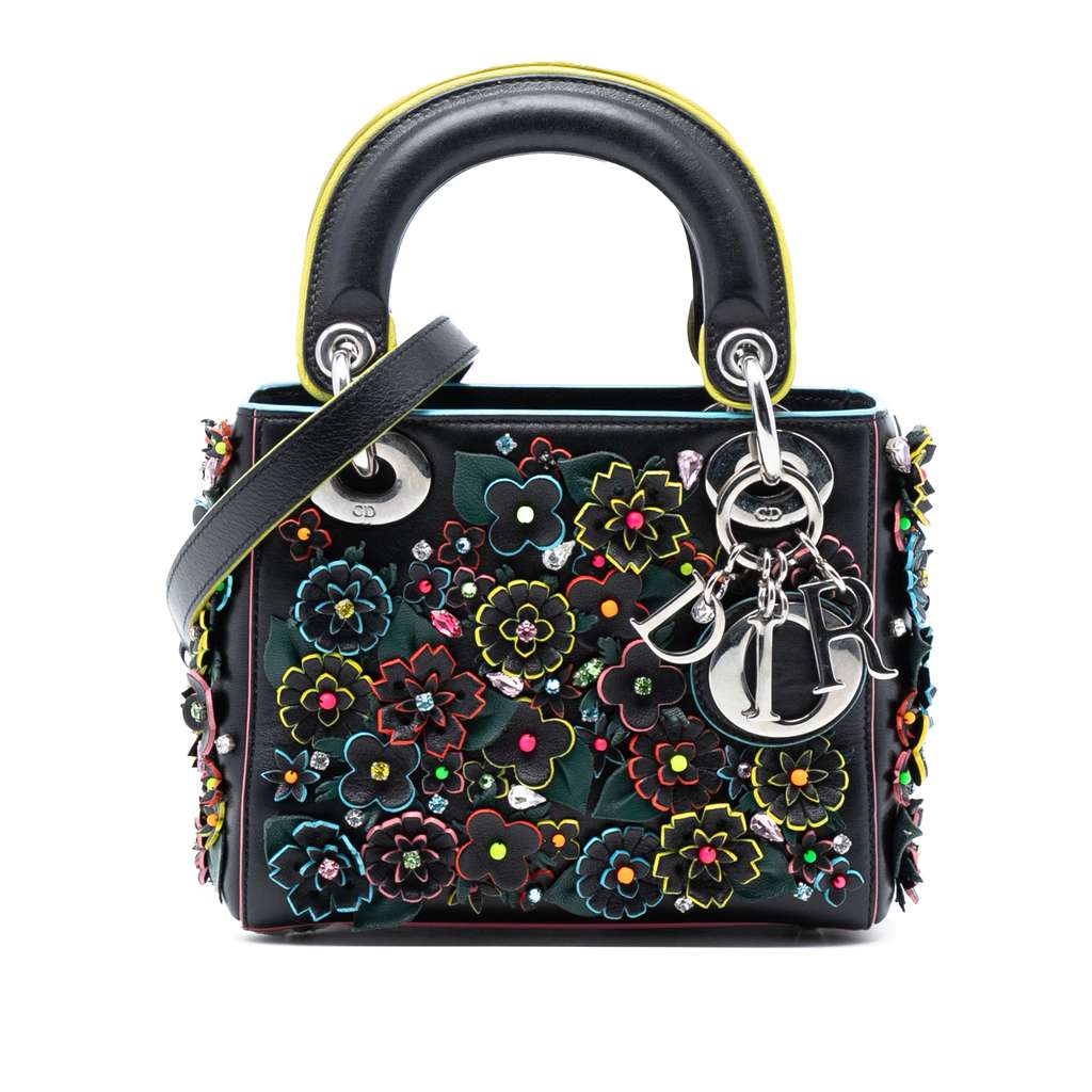 Dior Mini Lambskin 3D Floral Embroidered Lady Dior