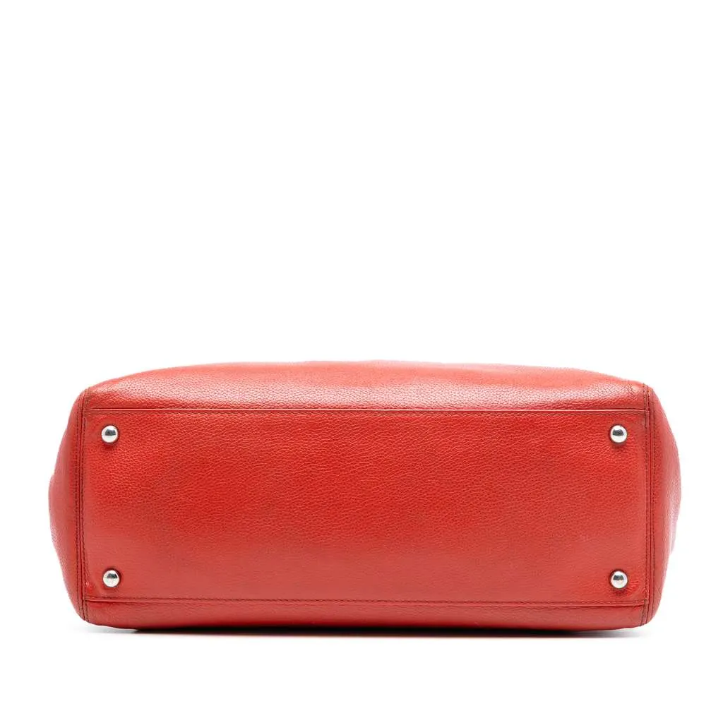 Chanel Small Calfskin Executive Cerf Tote Red Leather Good - Inside View