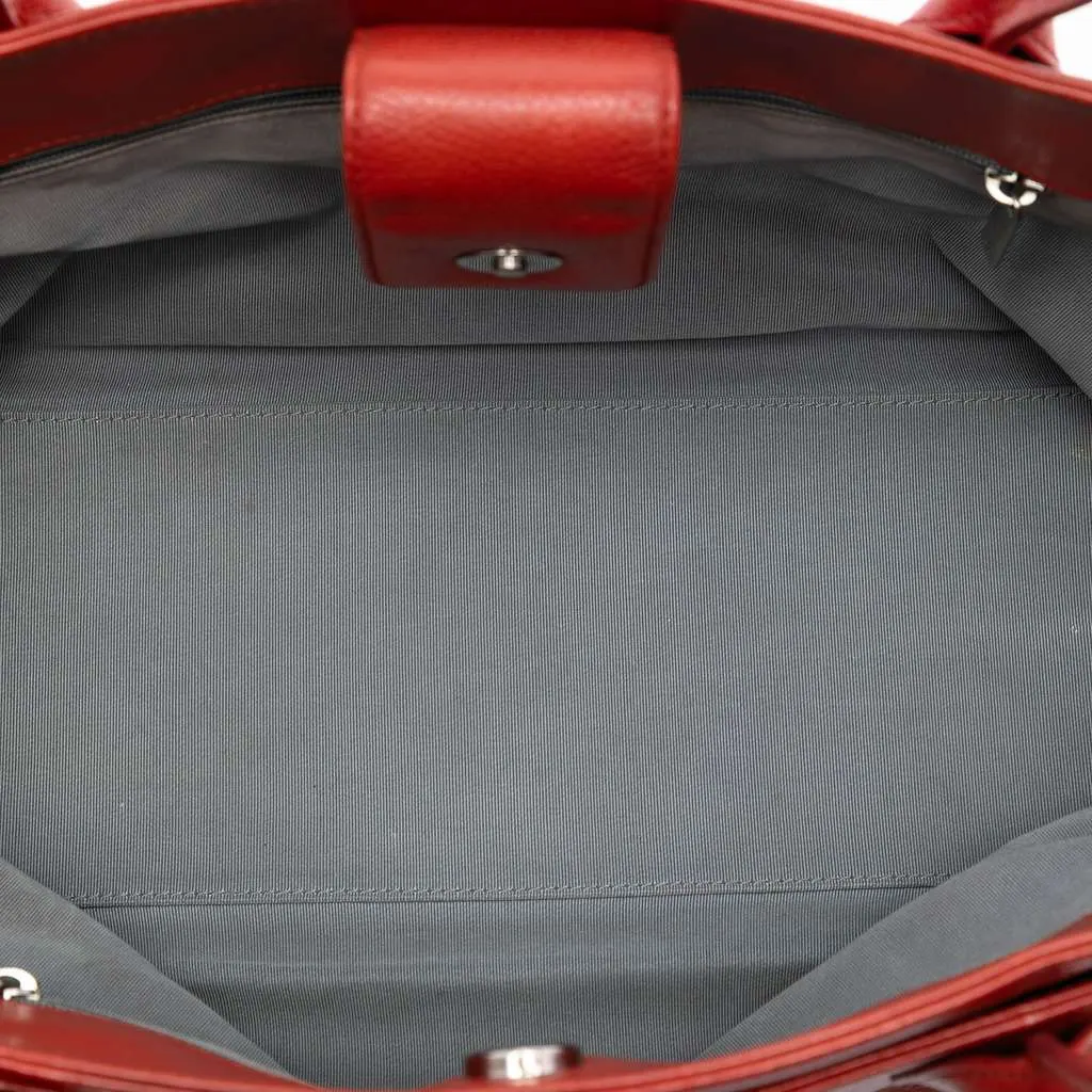 Chanel Small Calfskin Executive Cerf Tote Red Leather Good - Model View