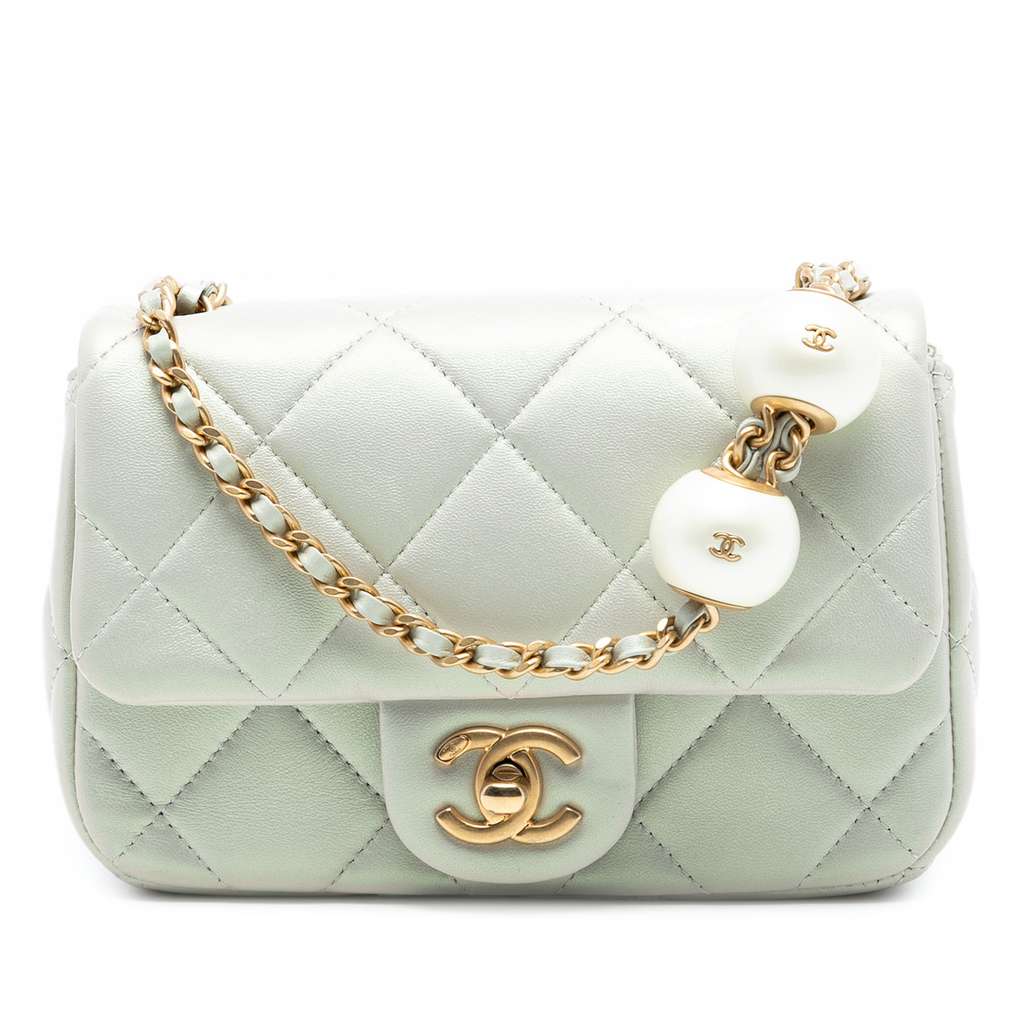 Chanel Mini Iridescent Quilted Pearly Lambskin Pearl Flap
