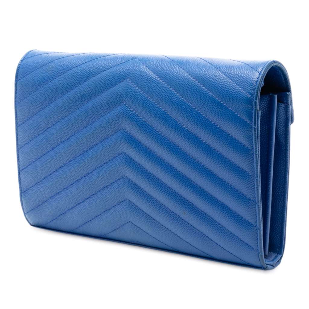 Saint Laurent Grain De Poudre Chevron Monogram Envelope Chain Wallet - 2