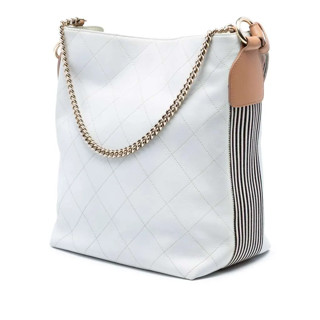 Chanel Large Stitched Calfskin Button Up Hobo White Leather Very good - Back View