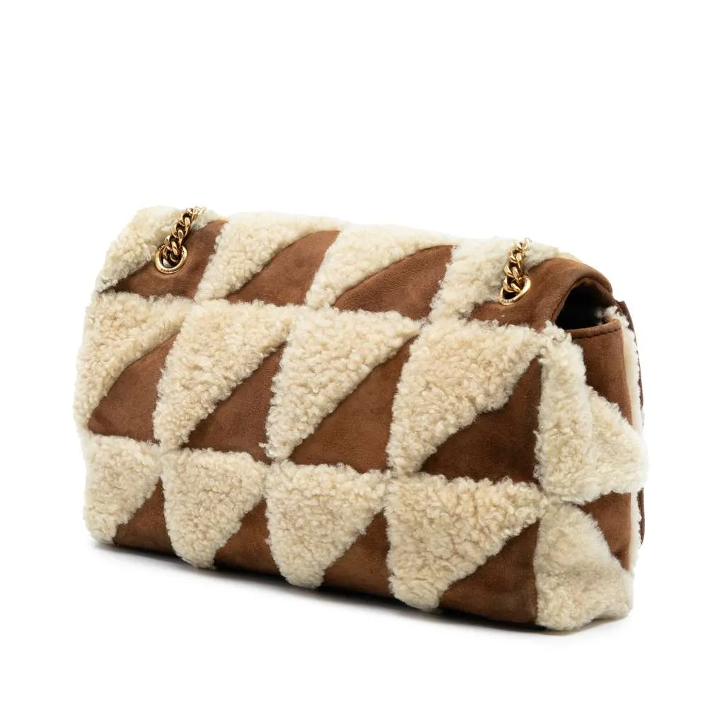 Saint Laurent Medium Suede and Shearling Patchwork Jamie Shoulder Bag Brown Leather Very good - Back View