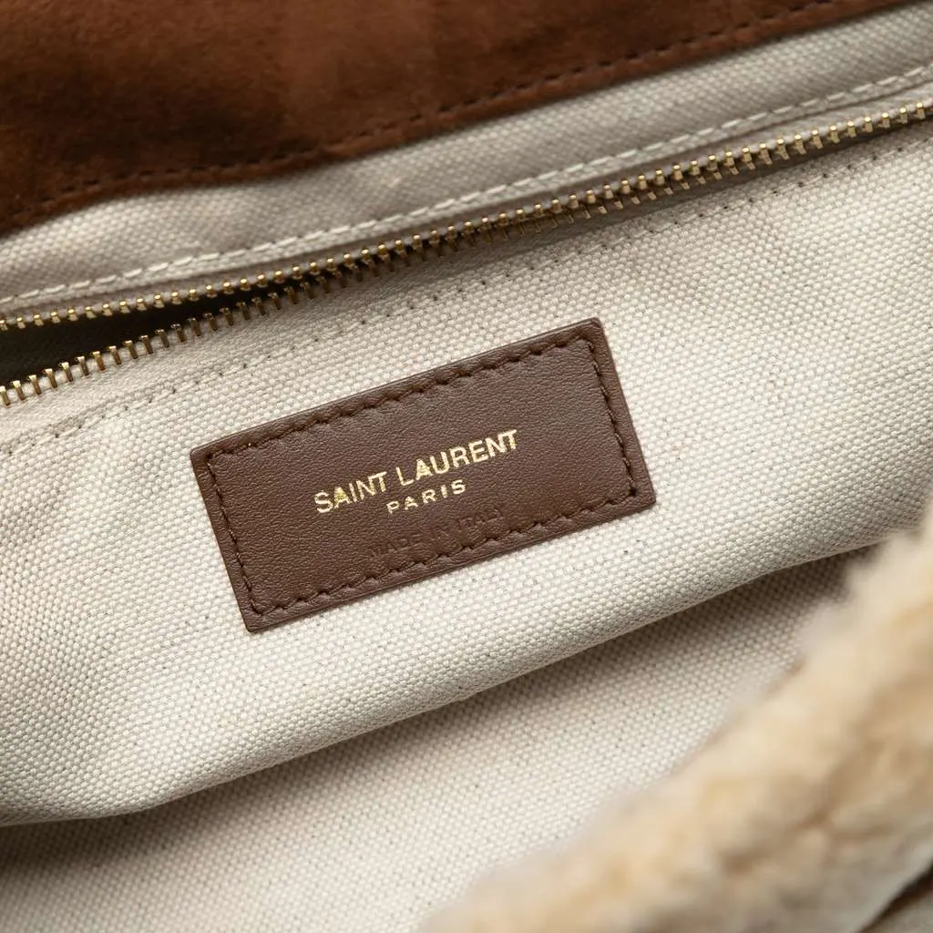 Saint Laurent Medium Suede and Shearling Patchwork Jamie Shoulder Bag Brown Leather Very good - Box View