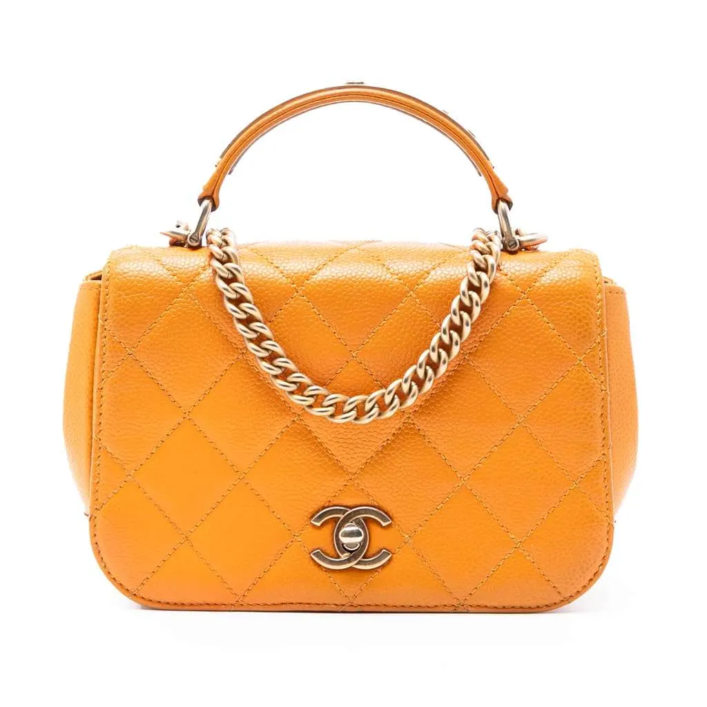 Chanel Mini Quilted Caviar Carry Around Flap Orange Leather Very good - Front View