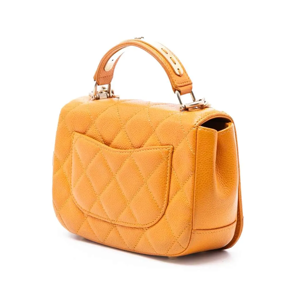 Chanel Mini Quilted Caviar Carry Around Flap Orange Leather Very good - Back View