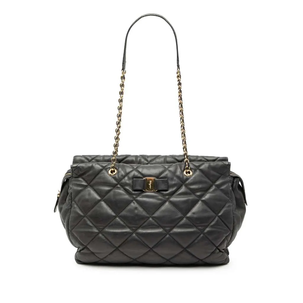 Salvatore Ferragamo Large Quilted Nappa Vara Tote Black Leather Very good - Front View