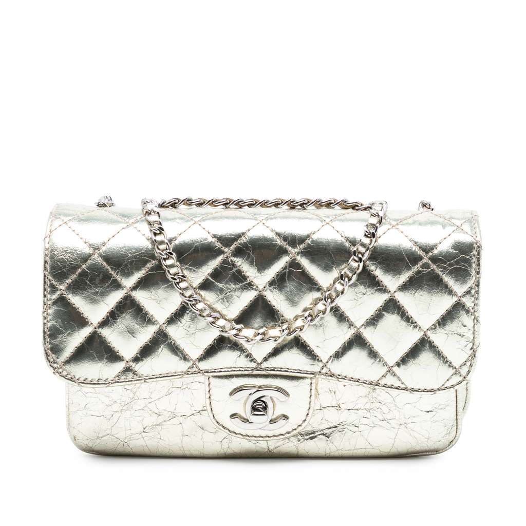 Chanel Small Metallic Crackled Calfskin Clams Pocket Flap