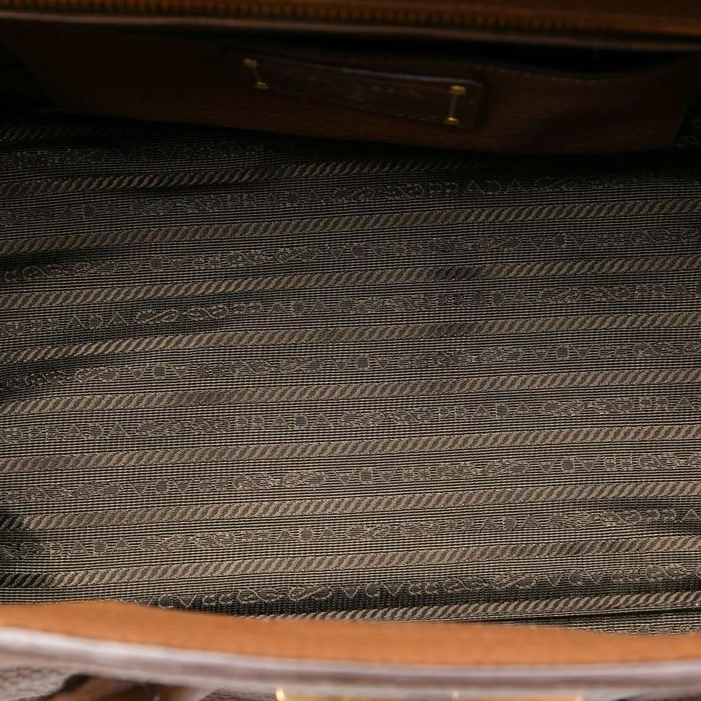 Prada Vitello Daino Sound Lock Satchel Brown Leather Very good - Model View