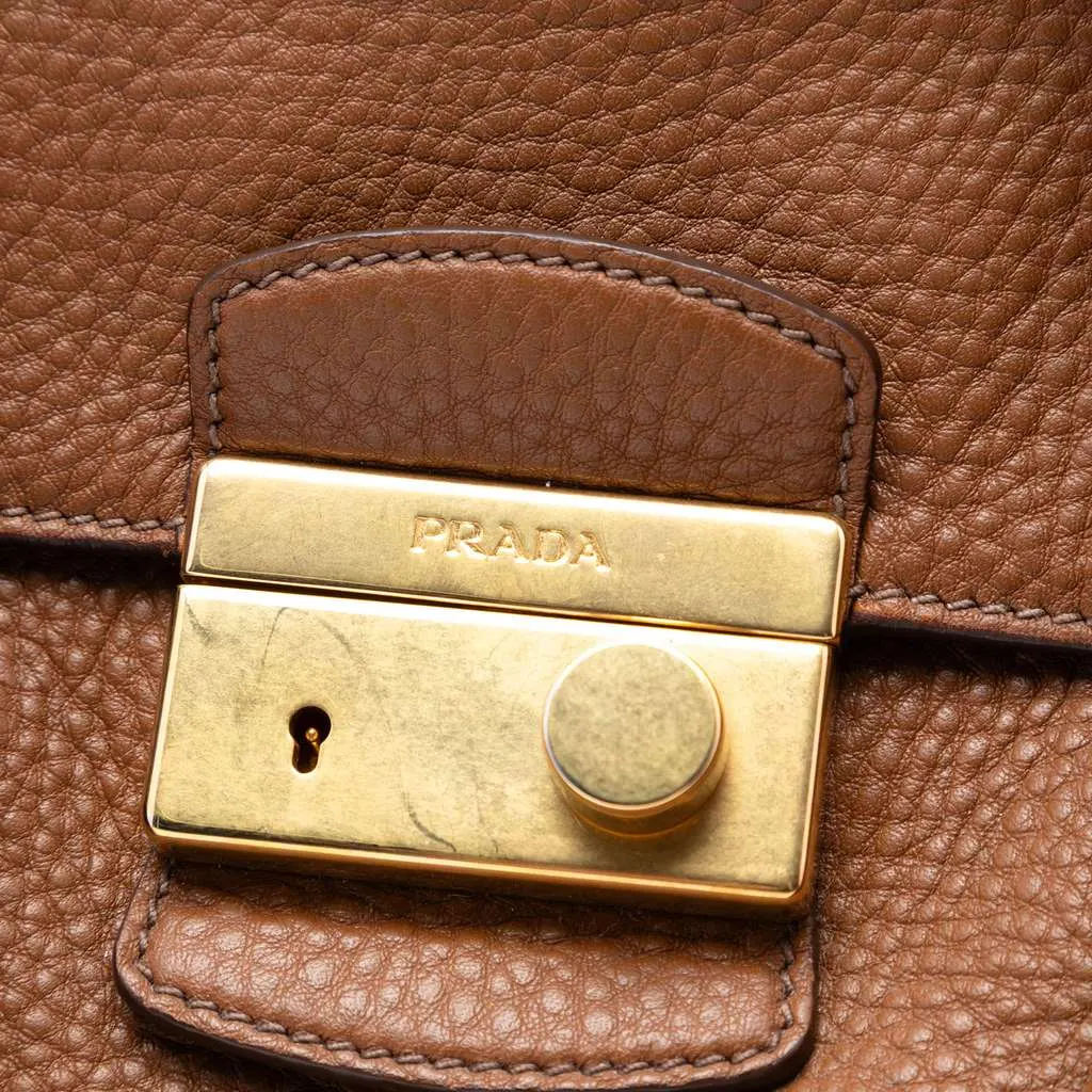 Prada Vitello Daino Sound Lock Satchel Brown Leather Very good - Box View
