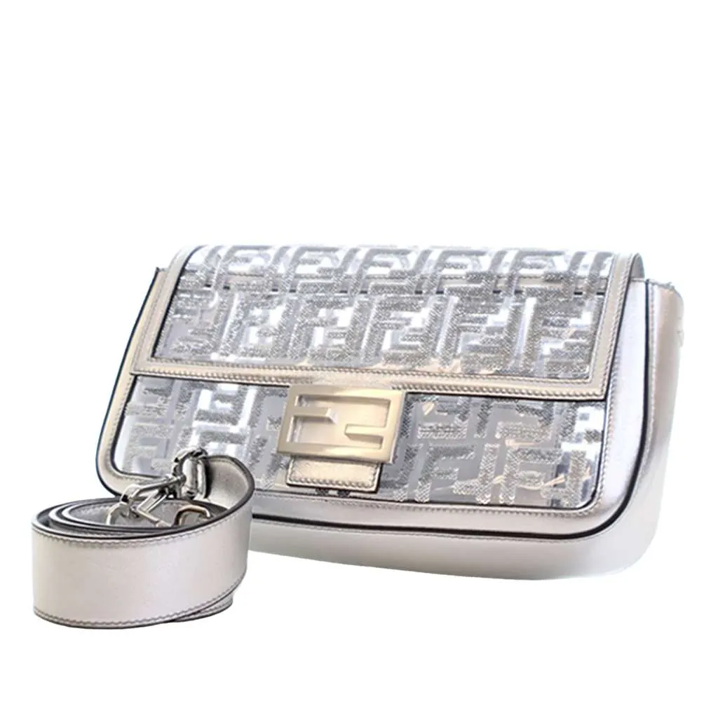 Fendi Nicki Minaj Medium Sequined PVC FF 1974 Baguette Satchel Silver Good - Back View