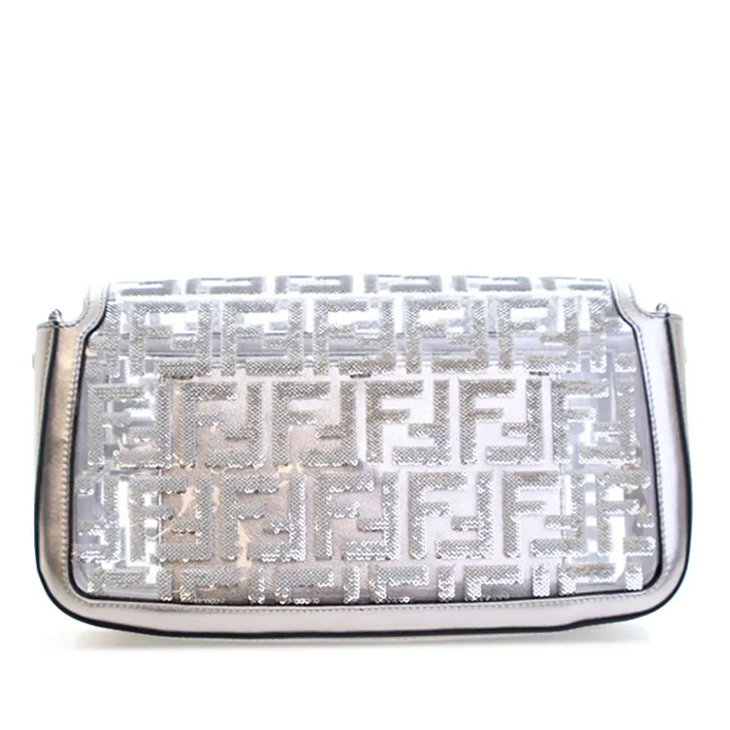 Fendi Nicki Minaj Medium Sequined PVC FF 1974 Baguette Satchel Silver Good - Model View