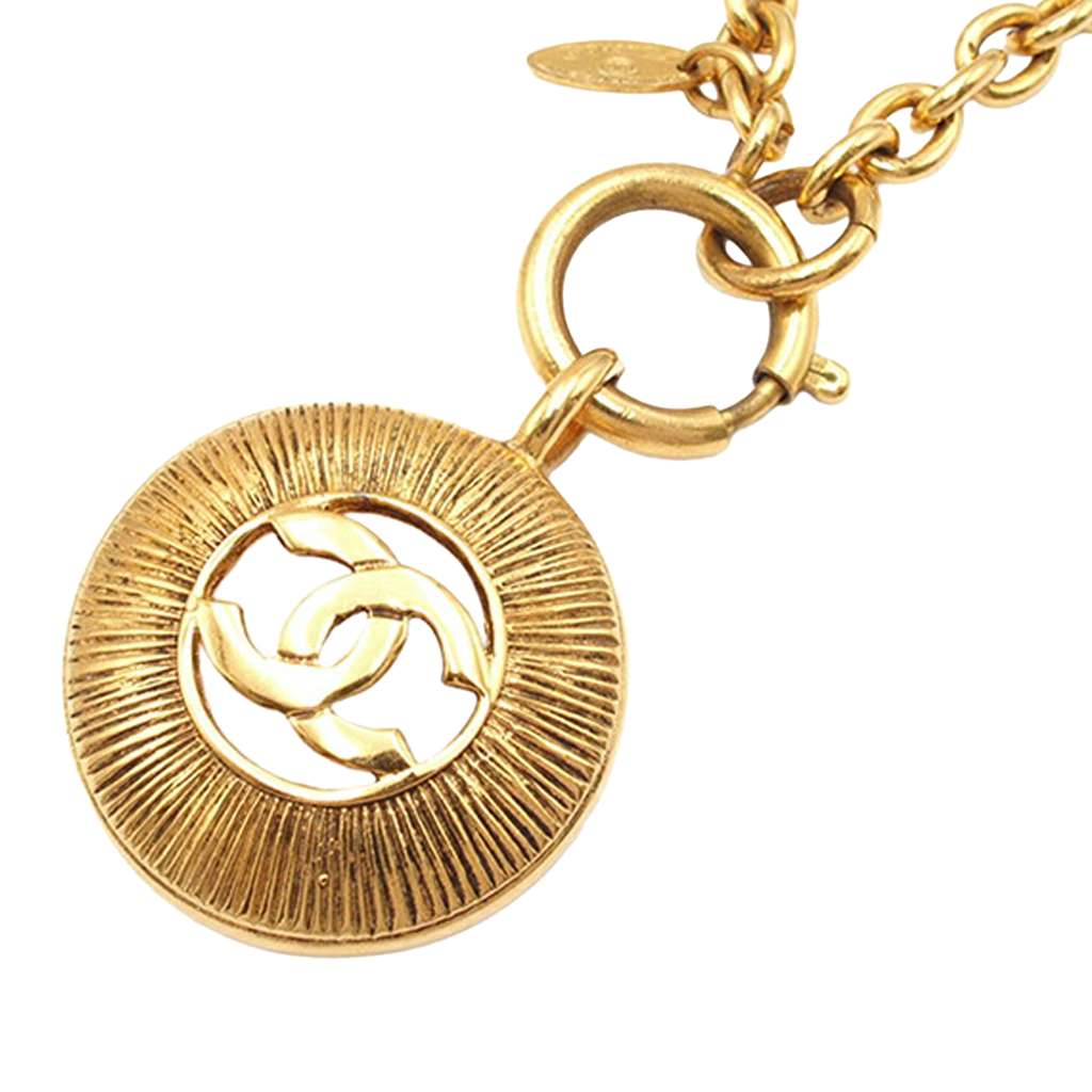 Chanel CC Gold Plated Round Pendant Necklace - 2