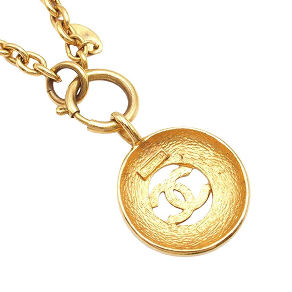Chanel CC Gold Plated Round Pendant Necklace - 3