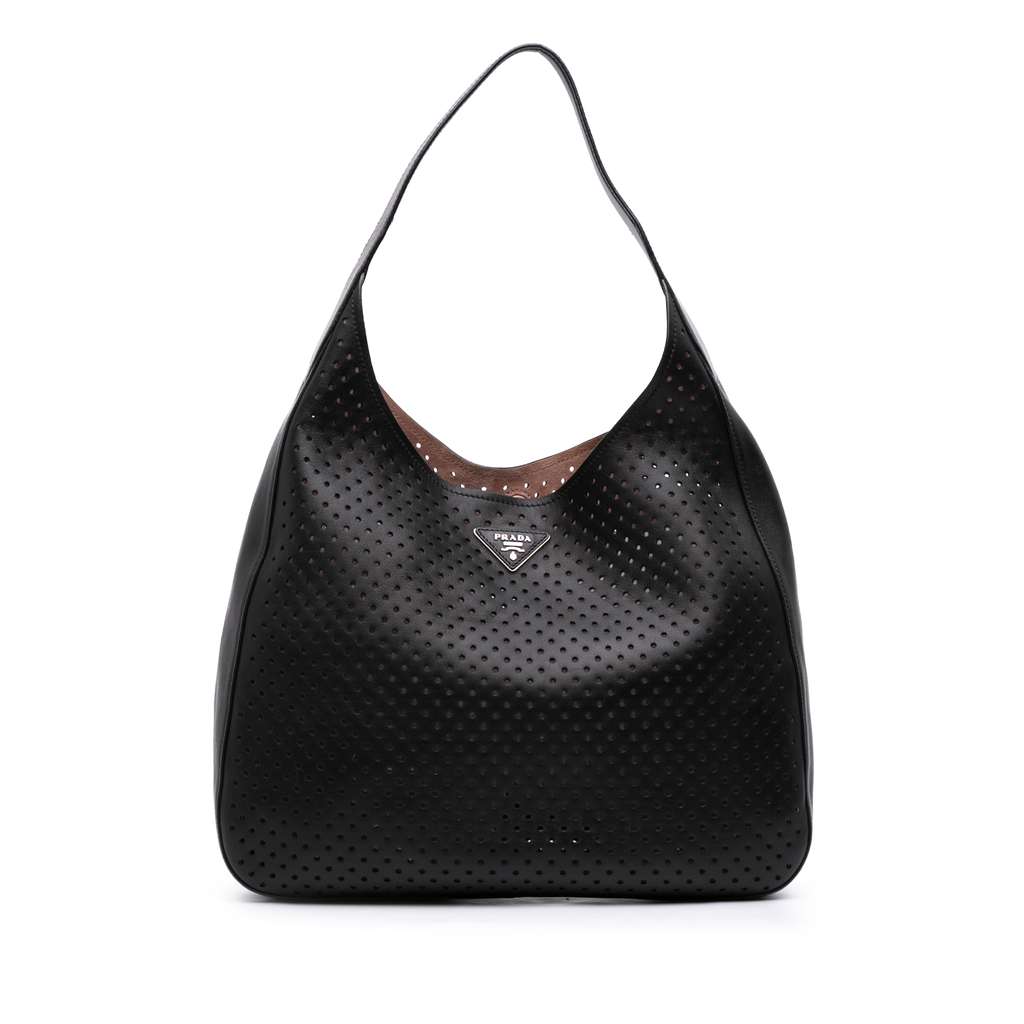 Prada City Fori Perforated Leather Hobo Bag