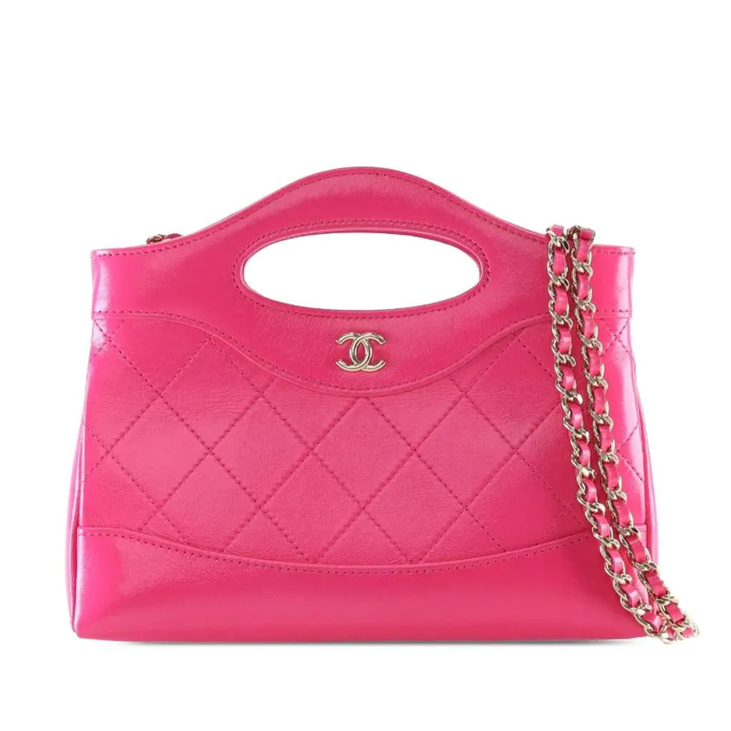 Chanel Nano Shiny Aged Calfskin 31 Shopping Bag Pink Leather Good - Front View