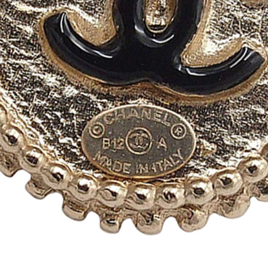 Chanel CC Gold Plated Enamel Round Bow Dangle Stud Push Back Earrings - 4